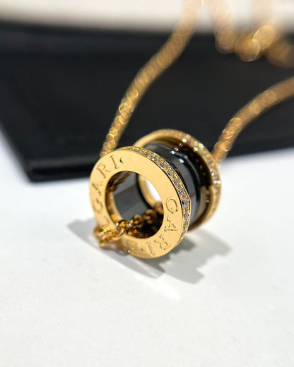 [Stellar Jewelry]ZERO 1 BLACK CERAMIC DIAMOND PINK GOLD NECKLACE