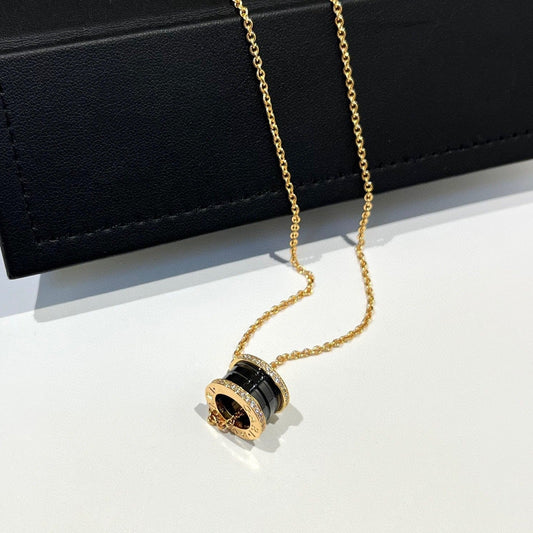 [Stellar Jewelry]ZERO 1 BLACK CERAMIC DIAMOND PINK GOLD NECKLACE